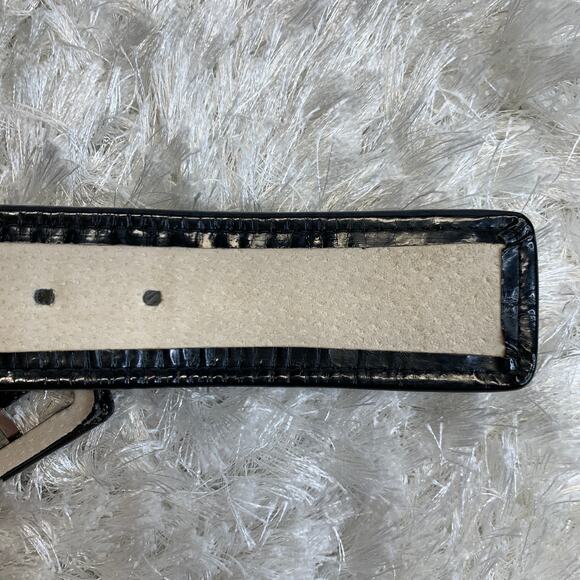 Black Patent Leather Wide Quilt Textured Belt Small - Picture 6 of 7